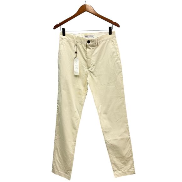 ZARA Men’s Slim Fit Chino Pants in Cream/Bone Cotton Blend size 30 - Picture 1 of 8